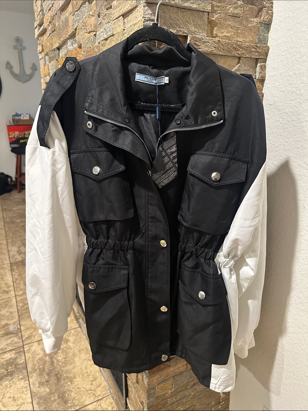 Black and White Utility Jacket with Pocket Detail